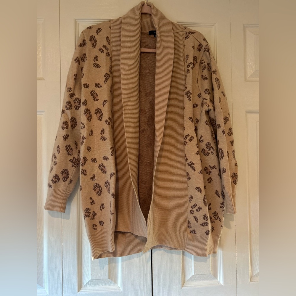 Fate camel, blush and brown leopard  Patterned Open Front Cardigan